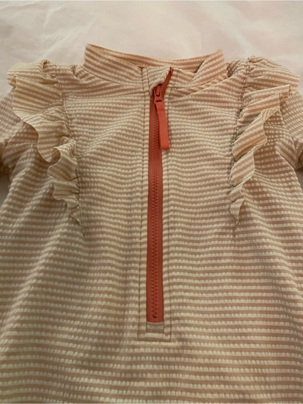 Pehr Long Sleeve One-Piece Swimsuit in Pink and Beige Stripe 4-5T